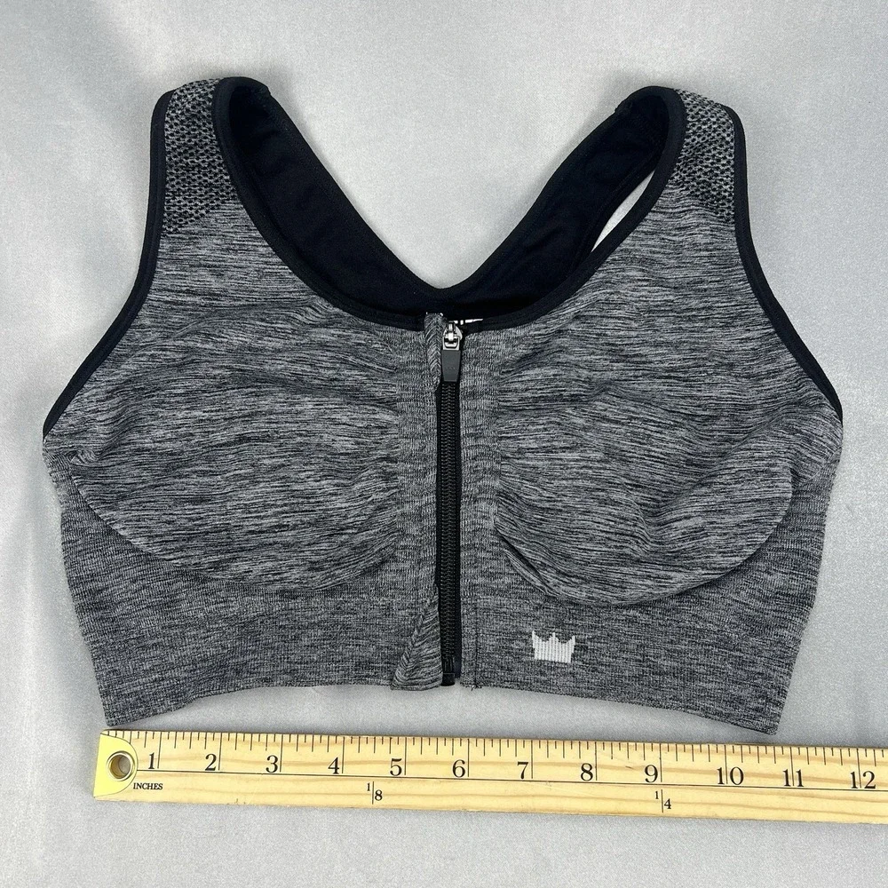 SHEFIT‎ Lounge Sports Bra Luxe (L) Zip Front Close Graphite Gray Removable Pads